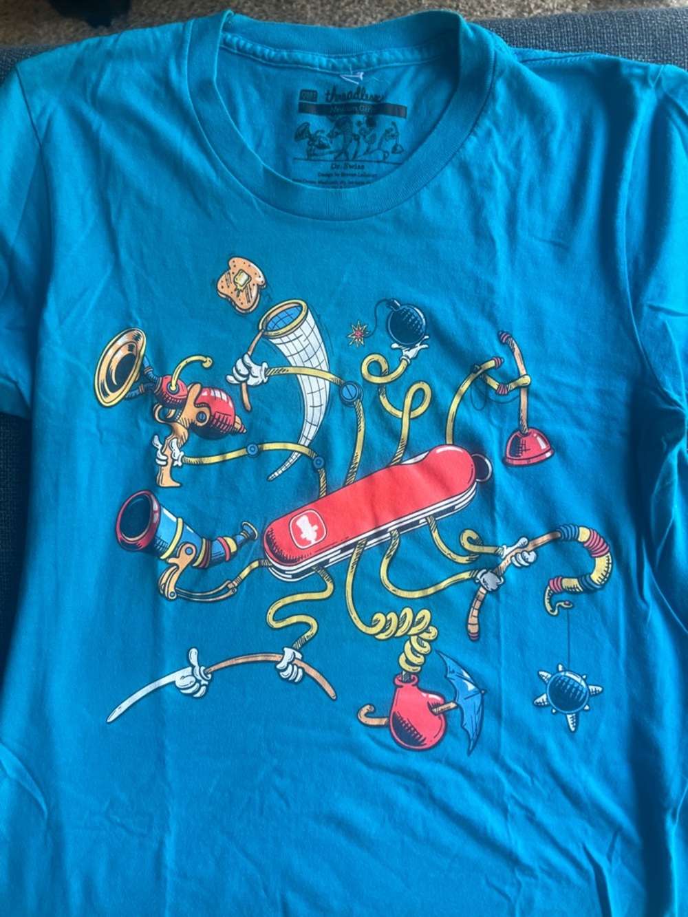 Threadless Medium-Girly Blue “Dr. Swiss” Tee with Graphic - Picture 3 of 6